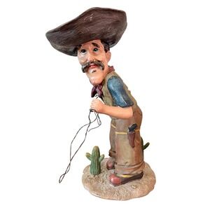 Collections Etc 2003 Lasso Cowboy Figurine Rustic Western Decor 11 Inch Statue